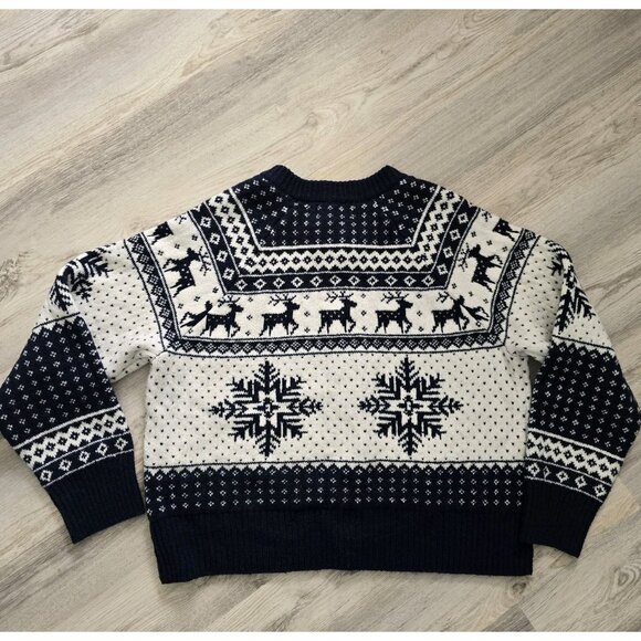 Old Navy Christmas Cardigan  Deer Snowflake Fair Isle Navy Nordic Classic Size L - Picture 7 of 7